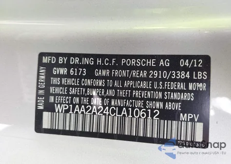 2012 Porsche Cayenne from USA, damaged, VIN WP1AA2A24CLA10612